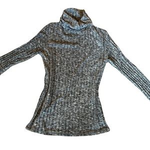 Grey Ribbed Turtleneck Top